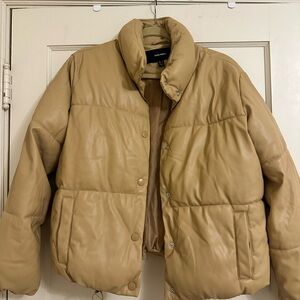 Vero Moda Camel Faux Leather Winter Puffer Jacket in Size Small